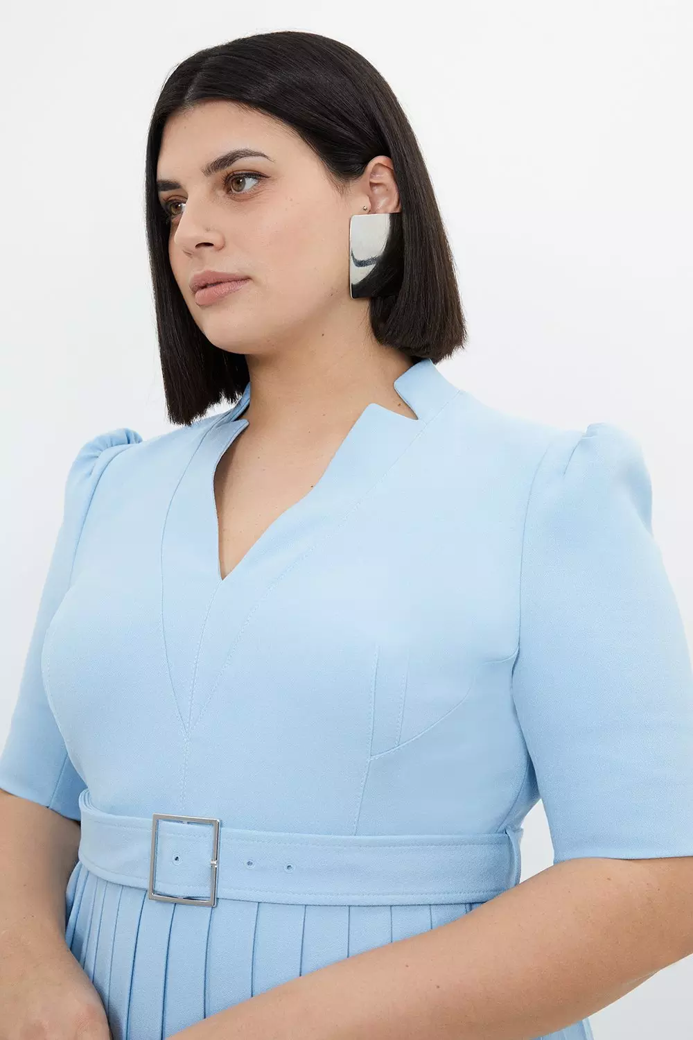 Plus Size Structured Crepe Forever Pleated Midi Dress